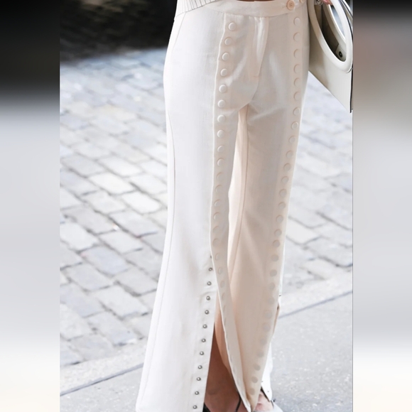 NWT Fabio Linen Mid-rise Snap Wide-leg Trousers By Yellow The Label Size XS - Picture 5 of 12